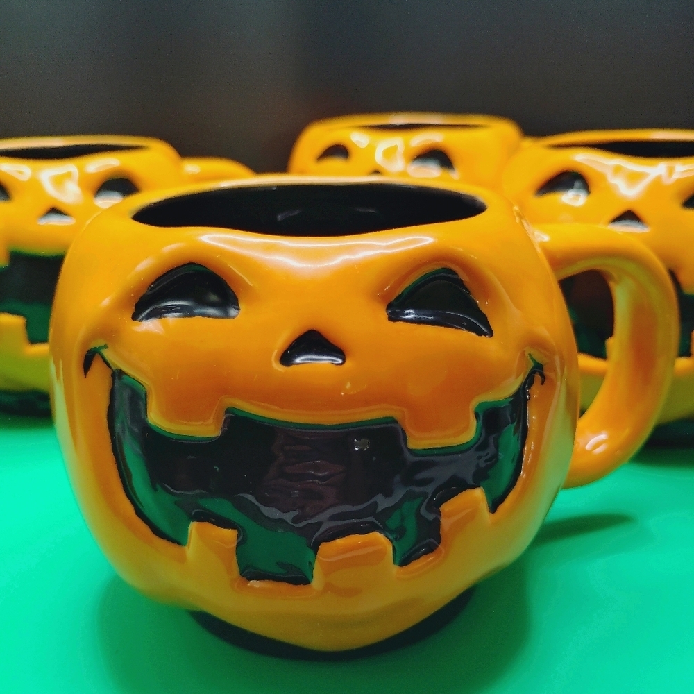 4 Retro Target Halloween Jack O' Lantern Mugs Pumpkin Face Ceramic 2008 … - Picture 9 of 12